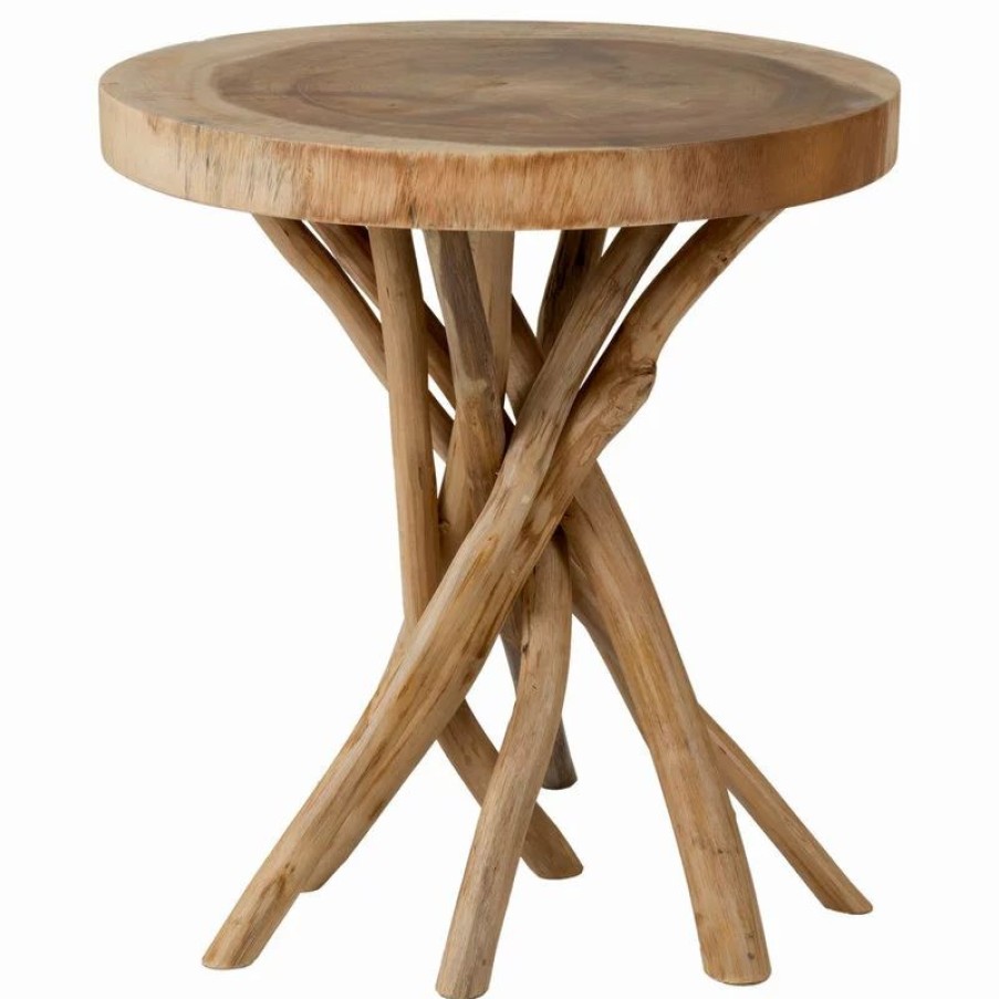 Coffee & Accent Tables * | East At Main'S Merrill Brown Round Teakwood Accent Table
