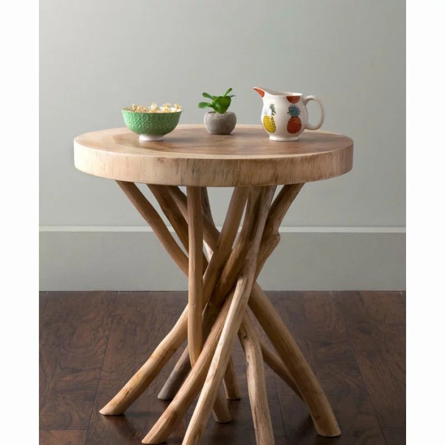 Coffee & Accent Tables * | East At Main'S Merrill Brown Round Teakwood Accent Table