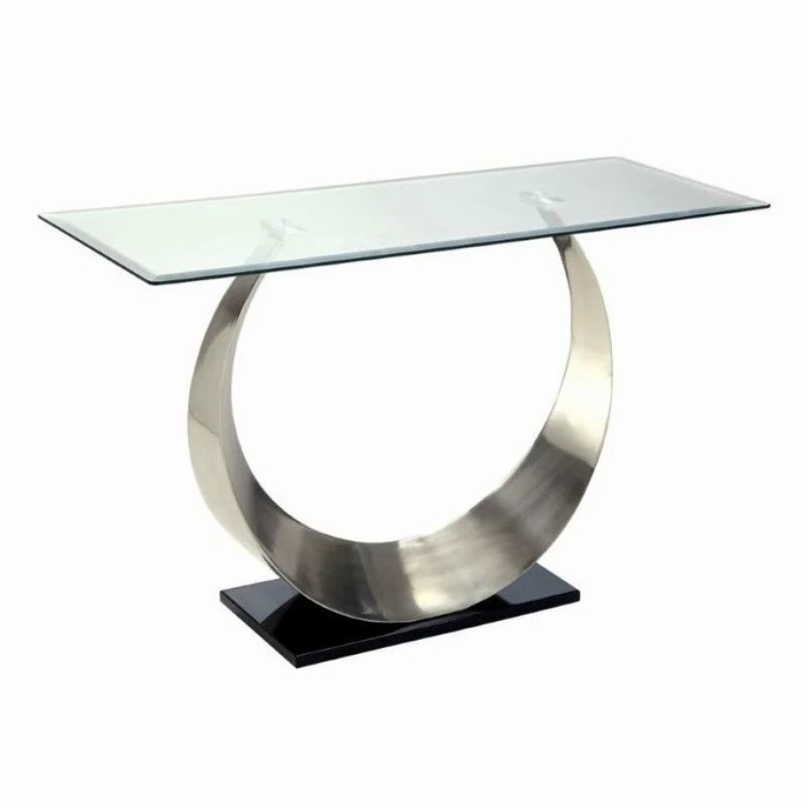 Console Tables * | Furniture Of America E-Commerce By Enitial Lab Furniture Of America Suse Glass Top Console Table In Silver Satin Plated