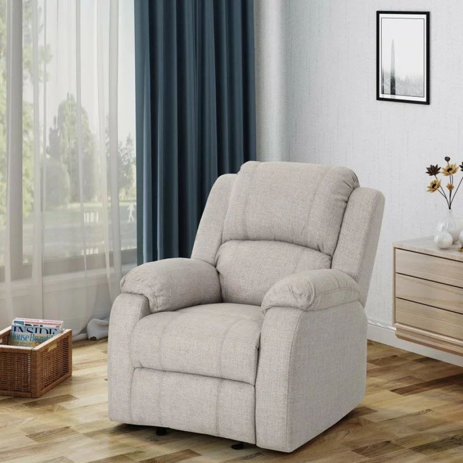 Chairs * | Gdfstudio Gdf Studio Scarlett Classic Fabric Gliding Recliner Chair, Beige