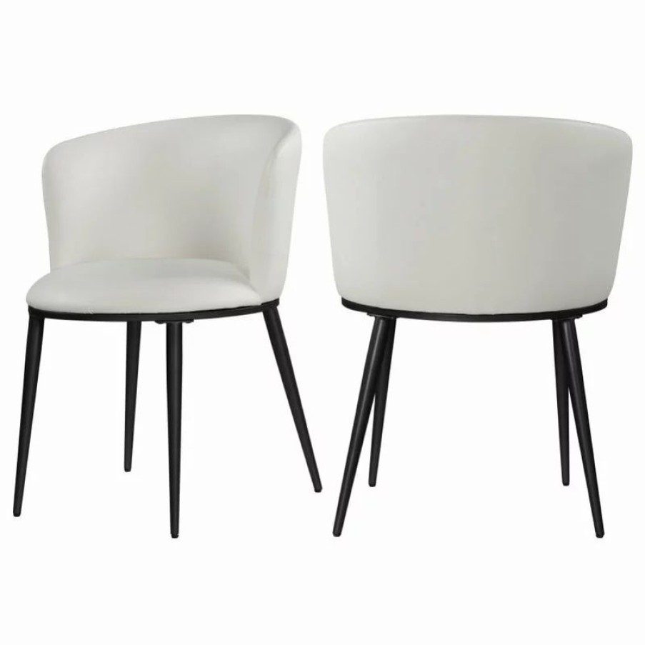 Chairs * | Meridian Furniture Skylar Dining Chair, Set Of 2, White Faux Leather, Matte Black Iron Legs