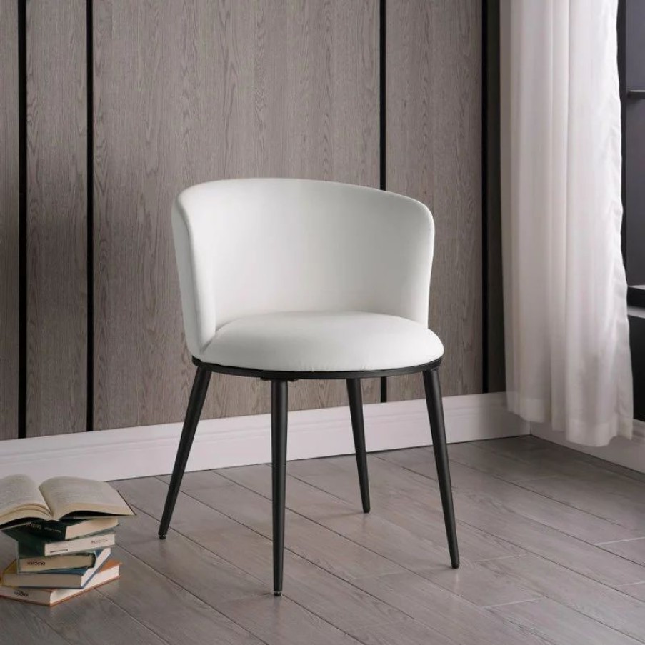 Chairs * | Meridian Furniture Skylar Dining Chair, Set Of 2, White Faux Leather, Matte Black Iron Legs
