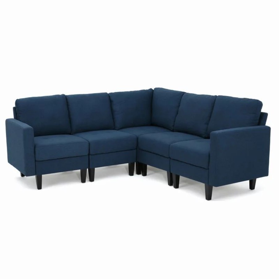 Sofas & Sectionals * | Gdfstudio Gdf Studio Carolina Fabric Sectional Couch, Dark Blue