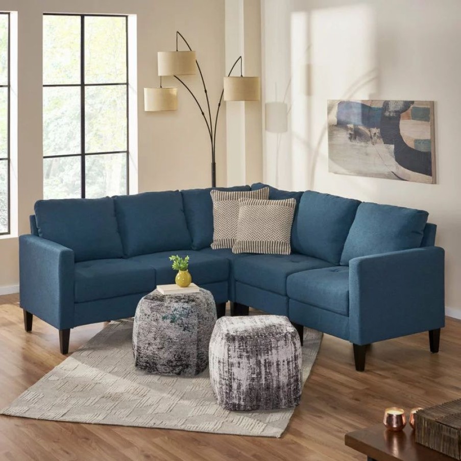 Sofas & Sectionals * | Gdfstudio Gdf Studio Carolina Fabric Sectional Couch, Dark Blue