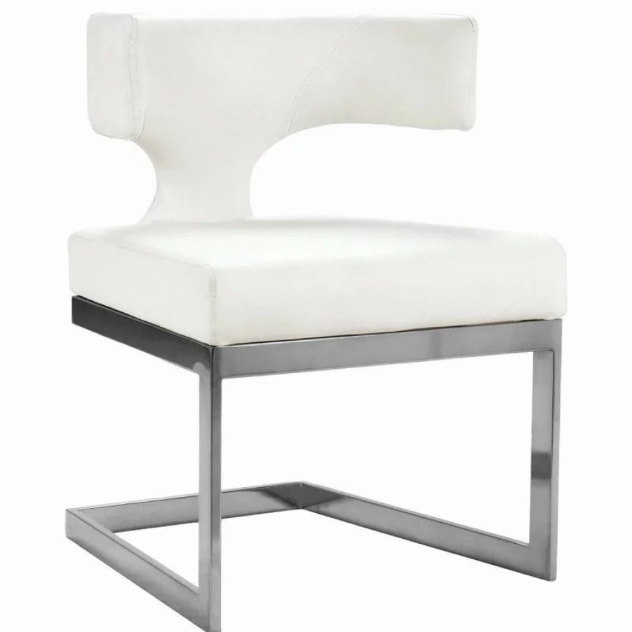 Chairs * | Mod The Eve Dining Chair, White And Chrome, Faux Leather And Metal