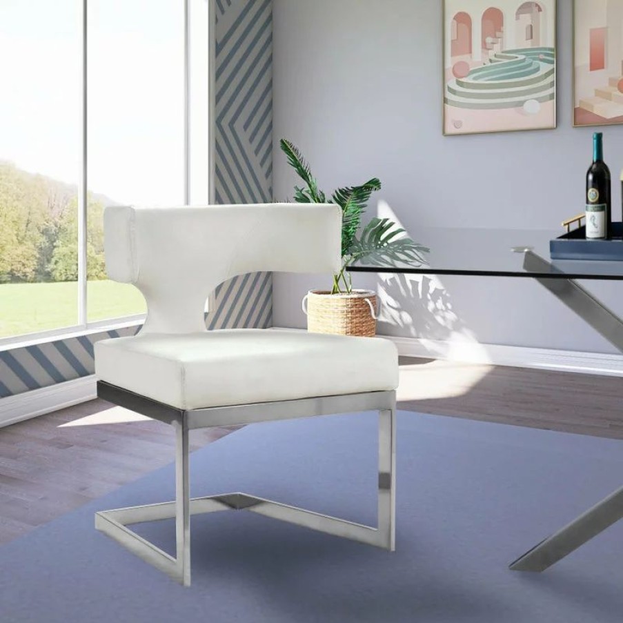Chairs * | Mod The Eve Dining Chair, White And Chrome, Faux Leather And Metal