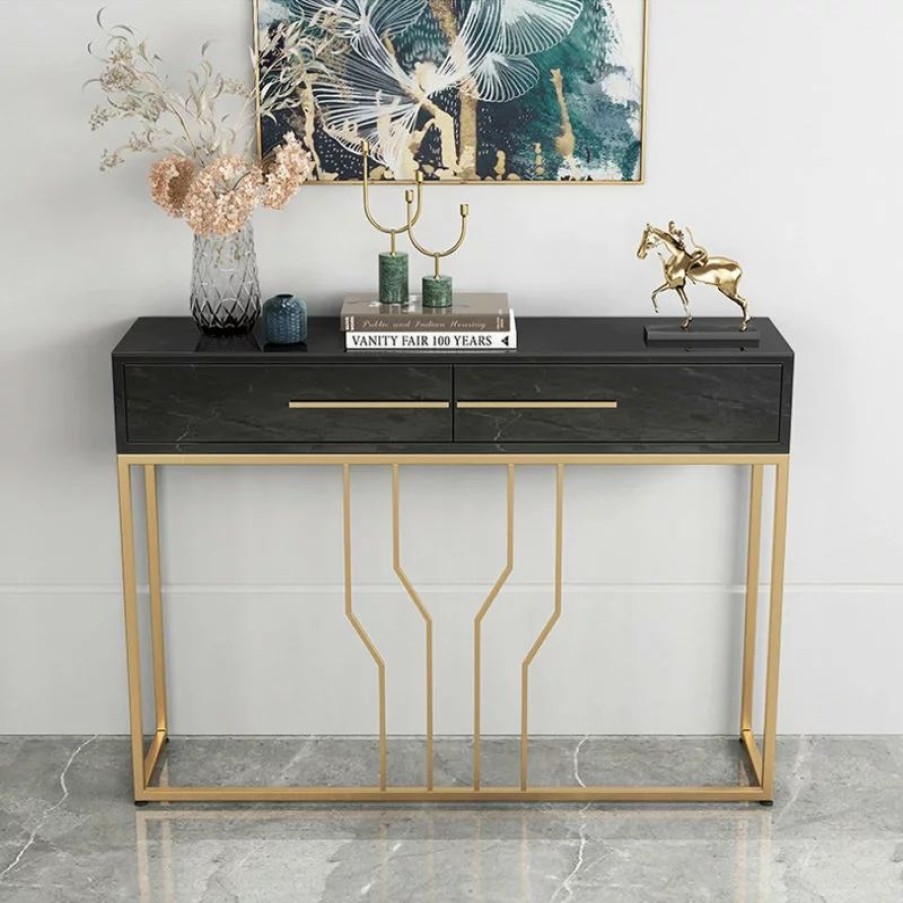 Console Tables * | Homary Black Console Table Decor With Drawers Entryway Table