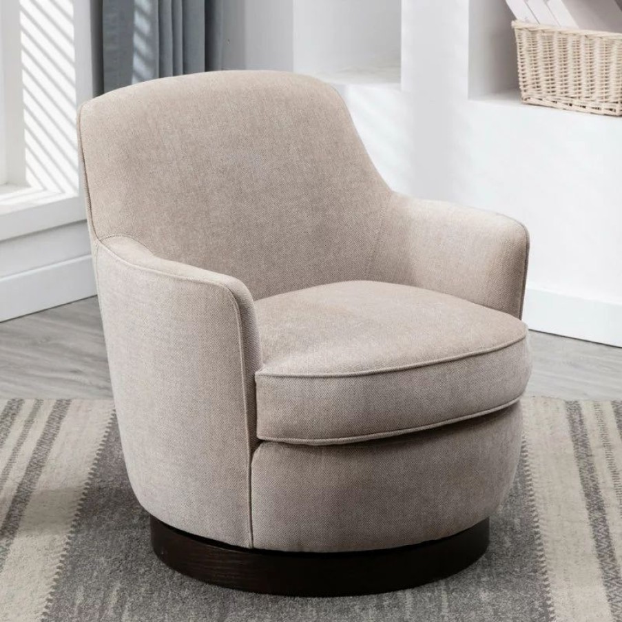 Chairs * | Comfort Pointe Reese Oatmeal Wood Base Swivel Chair