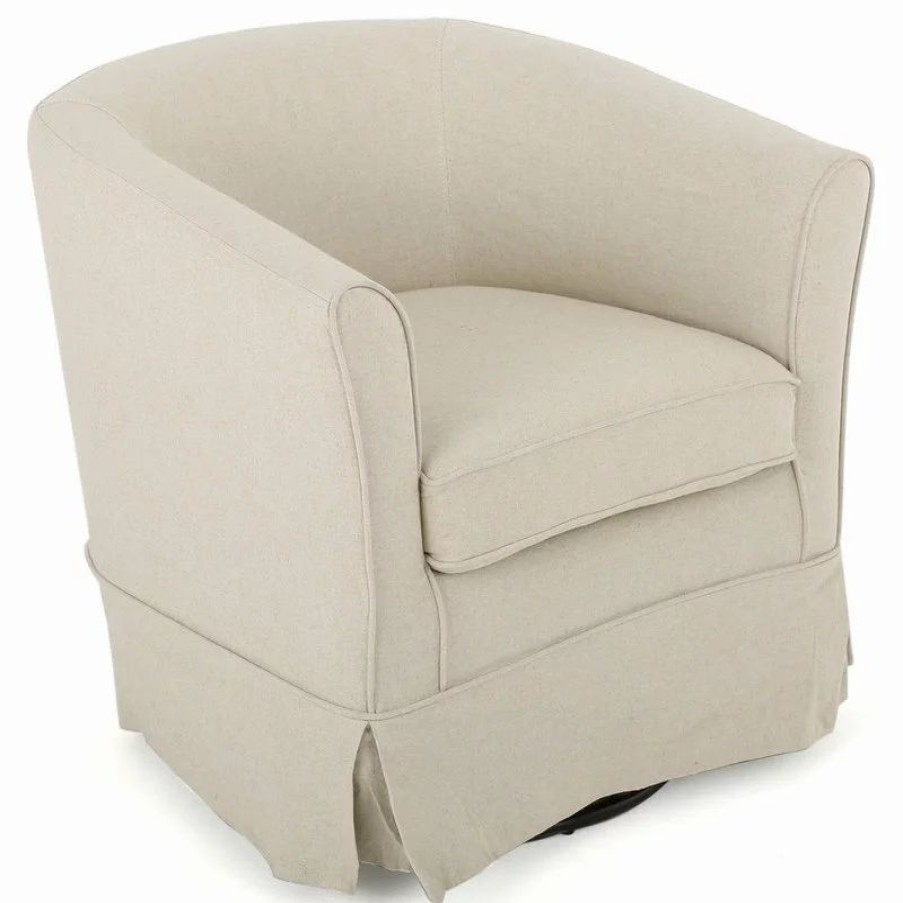 Chairs * | Gdfstudio Gdf Studio Hamilton Fabric Swivel Chair With Loose Cover, Natural