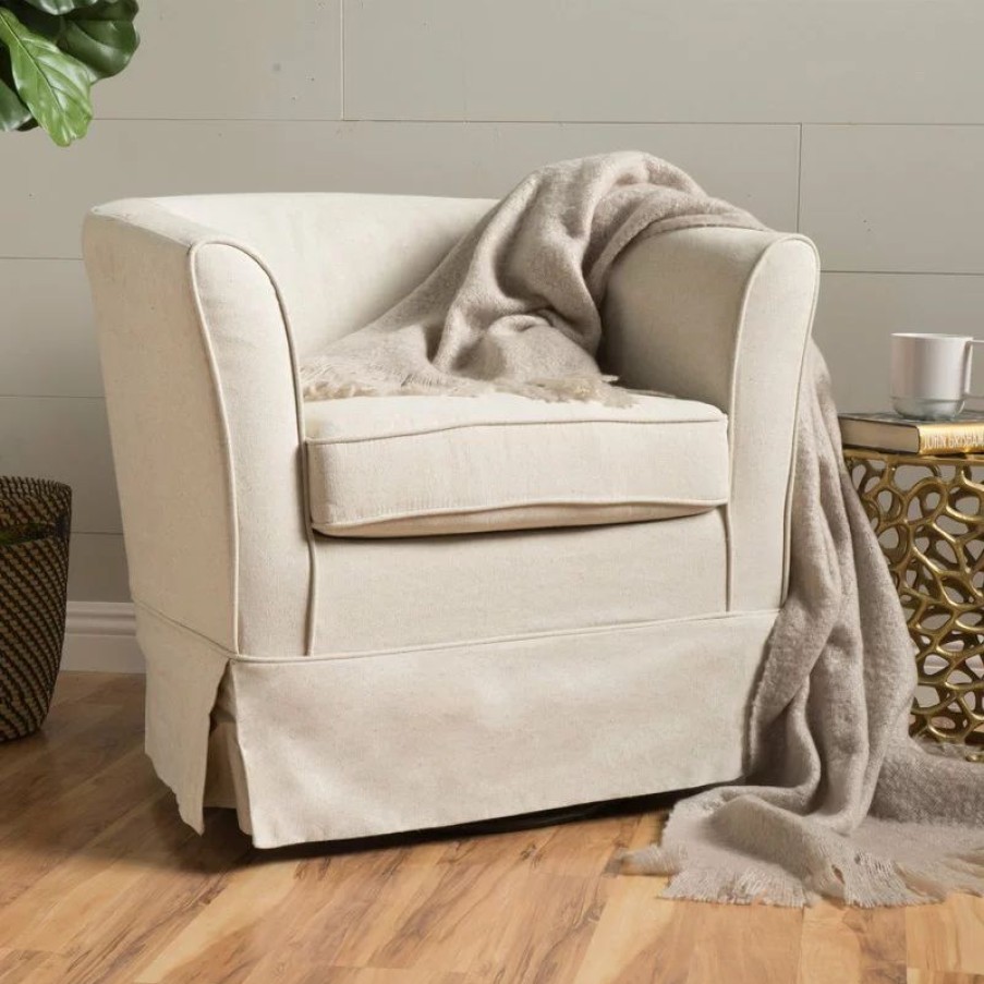 Chairs * | Gdfstudio Gdf Studio Hamilton Fabric Swivel Chair With Loose Cover, Natural