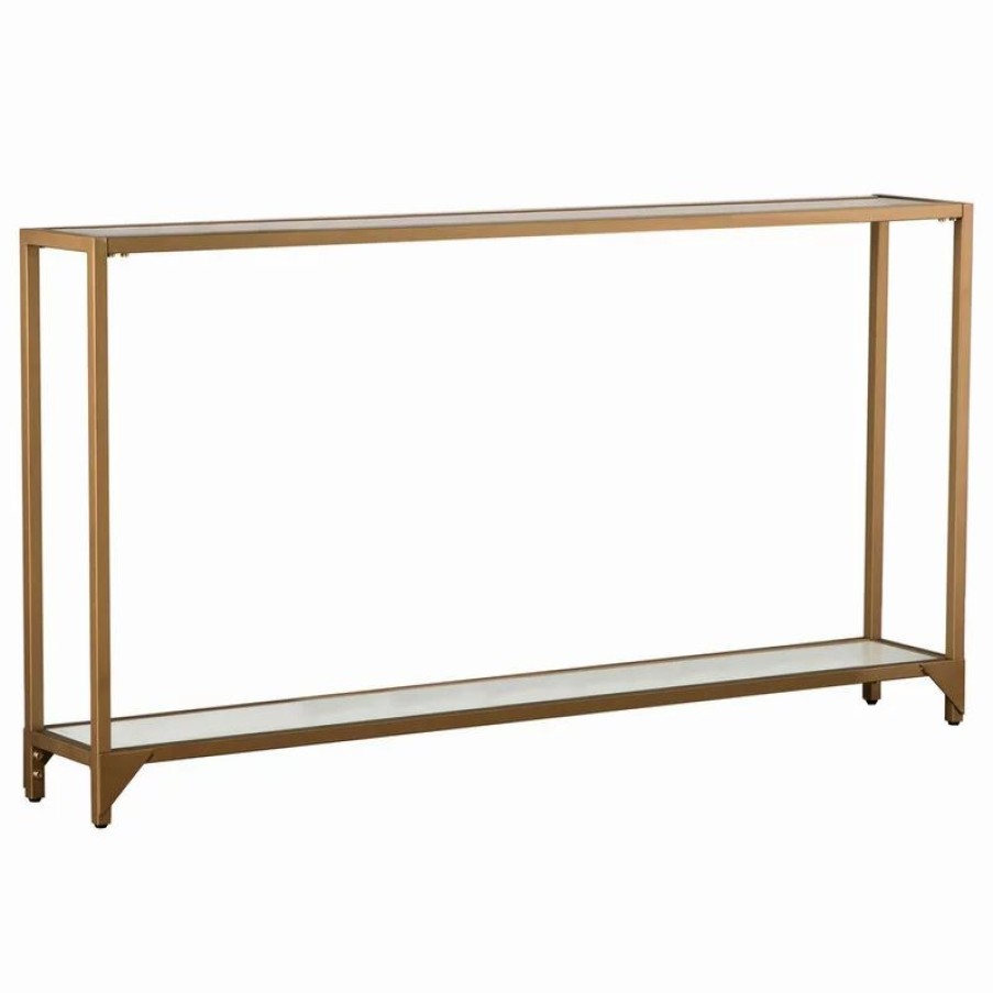 Console Tables * | Sei Furniture Dillon Narrow Metal Console, Gold With White Glass