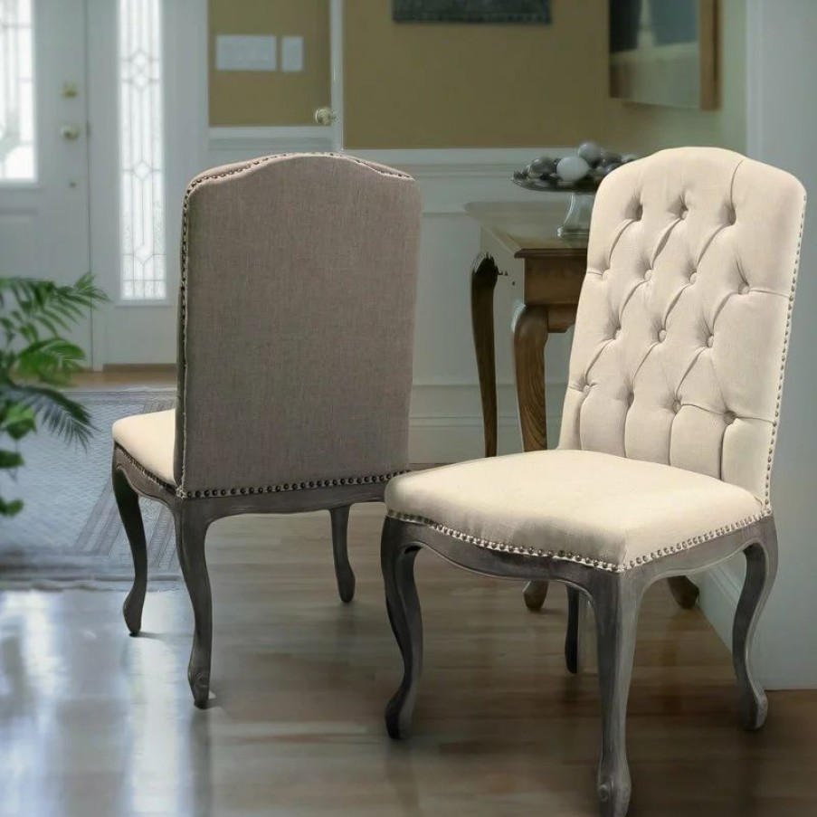 Chairs * | Gdfstudio Gdf Studio Cello Contemporary Dining Chairs (Set Of 2), Beige, Fabric