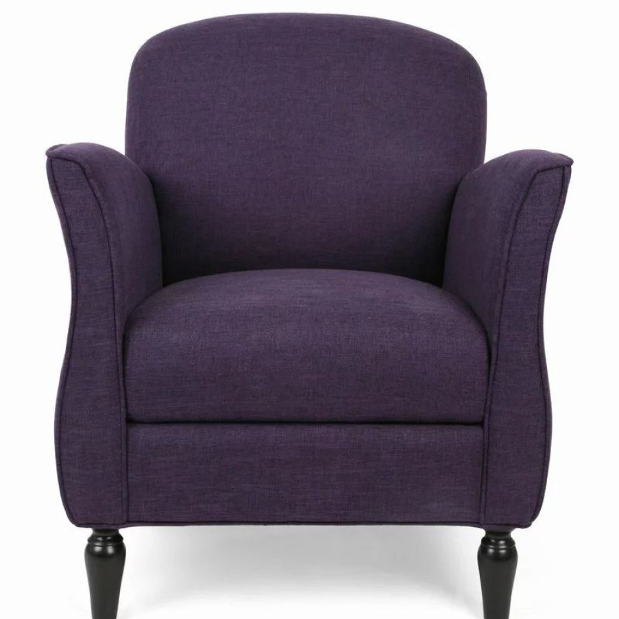 Chairs * | Gdfstudio Gdf Studio Crew Traditional Tweed Armchair, Purple Tweed/Dark Brown