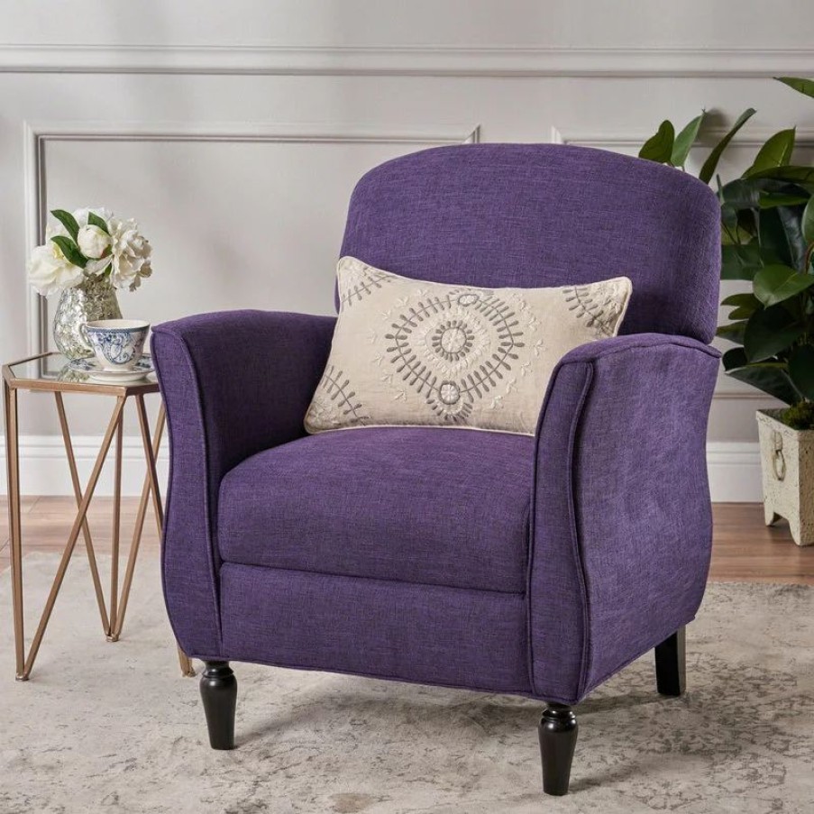 Chairs * | Gdfstudio Gdf Studio Crew Traditional Tweed Armchair, Purple Tweed/Dark Brown