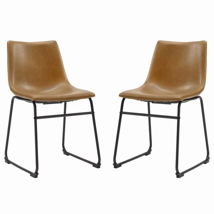 Chairs * | Walker Edison 18 Faux Leather Dining Chair 2 Pack, Whiskey Brown