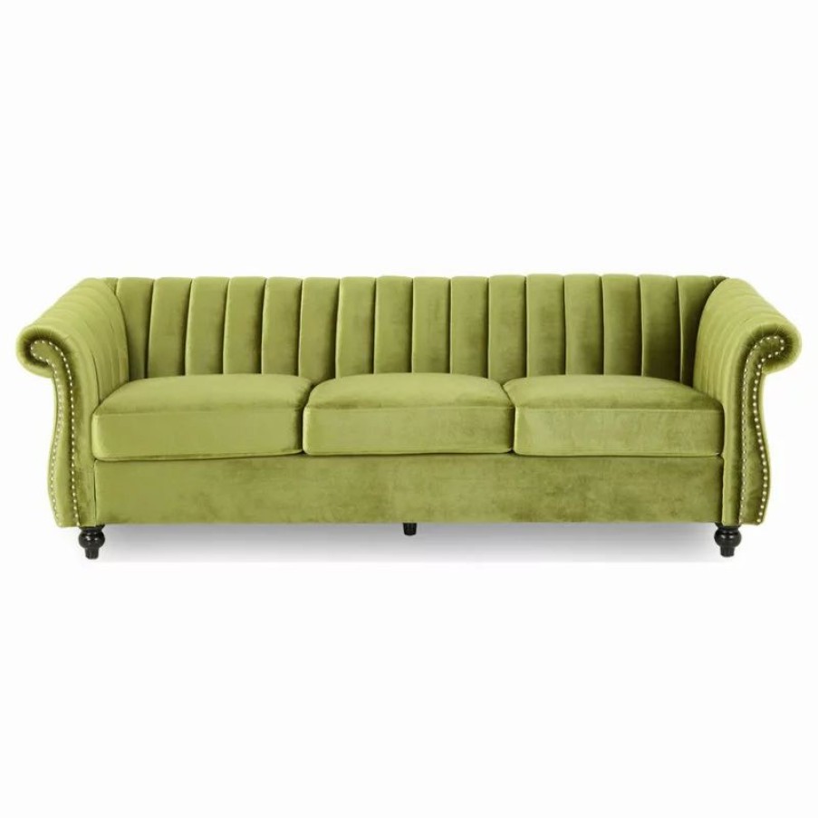 Sofas & Sectionals * | Gdfstudio Olga Modern Glam Velvet 3 Seater Sofa, Sage, Dark Brown