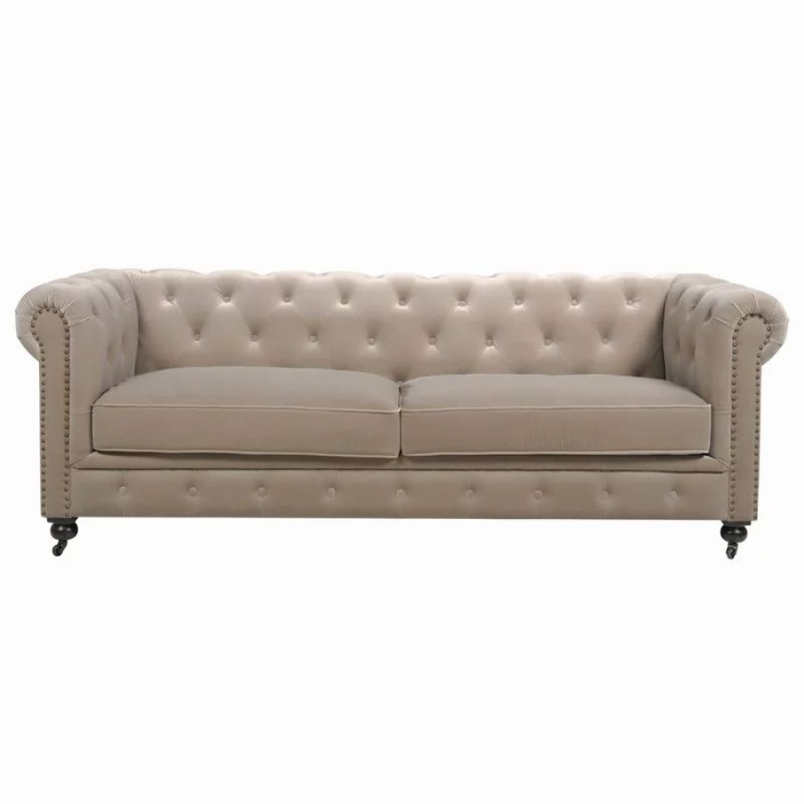 Sofas & Sectionals * | Jennifer Taylor Home Winston 91 Tufted Chesterfield Sofa, Mink Beige Performance Velvet