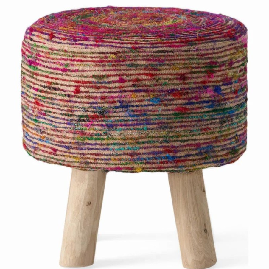 Footstools & Ottomans * | Gdfstudio Gdf Studio Stoolha Artisan Round Multicolor Swirl Pattern Fabric Pouf-St, Coral/Multi-Colored