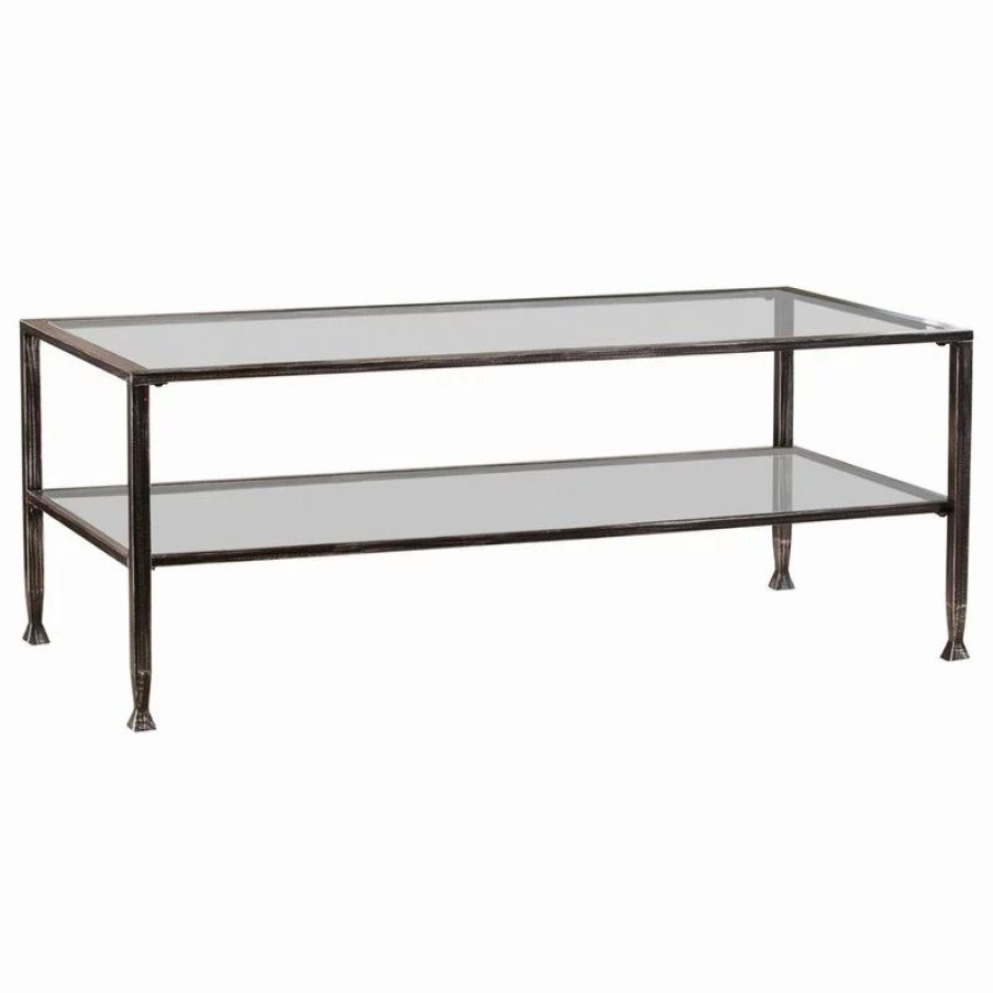 Coffee & Accent Tables * | Sei Furniture Symon Metal/Glass Rectangular Open Shelf Cocktail Table, Dark Silver
