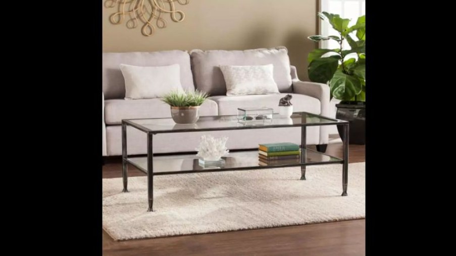 Coffee & Accent Tables * | Sei Furniture Symon Metal/Glass Rectangular Open Shelf Cocktail Table, Dark Silver