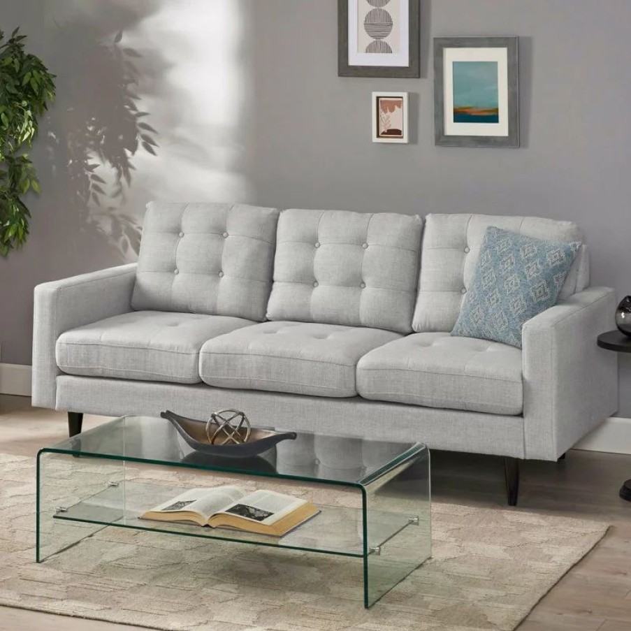 Sofas & Sectionals * | Gdfstudio Darcy Contemporary Tufted Fabric 3 Seater Sofa, Light Gray/Dark Brown