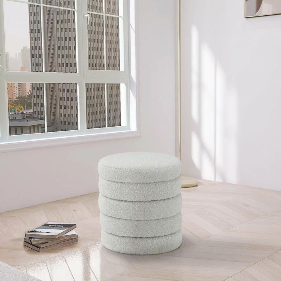 Footstools & Ottomans * | Meridian Furniture Aphia Boucle Fabric Ottoman, Cream, Ottoman, Stool