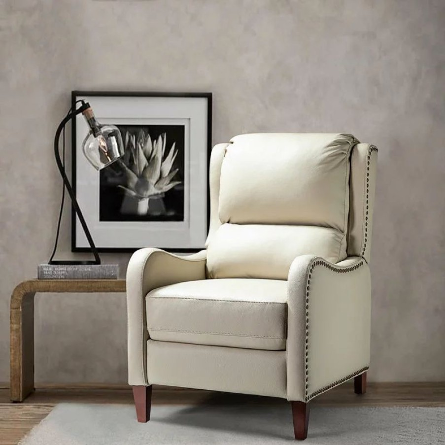 Chairs * | Karat Home Genuine Leather Cigar Recliner With Wingback, Beige