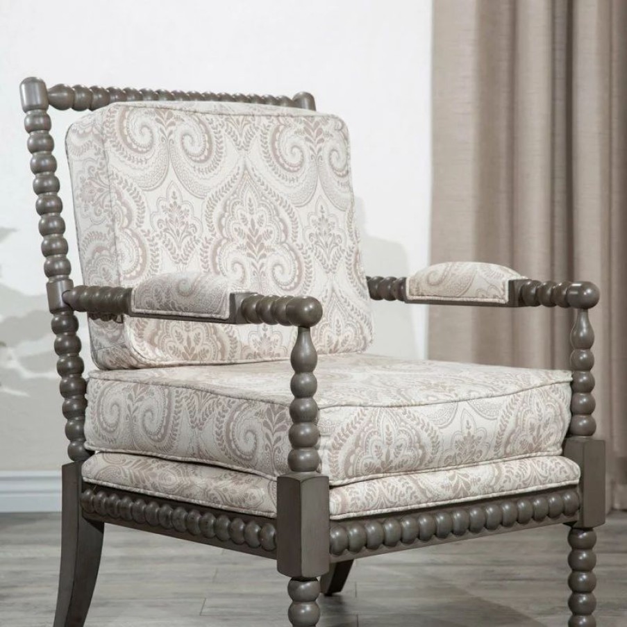 Chairs * | Dty Indoor Living Silverthorne Spindle Chair, Weathered Gray/Taupe Paisley