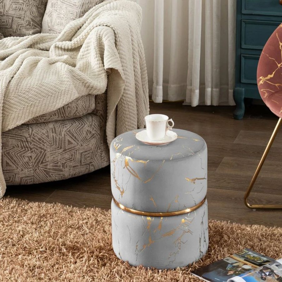 Footstools & Ottomans * | Duhome Elegant Lifestyle Luxury Hot Stamped Velvet Ottoman, Grey