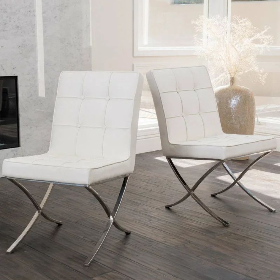 Chairs * | Gdfstudio Gdf Studio Pandora Modern Button Tufted Bonded Leather Dining Chairs, Set Of 2