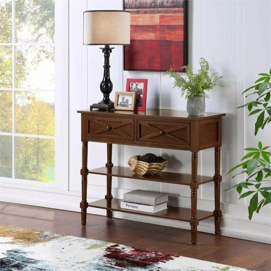 Console Tables * | Convenience Concepts Country Oxford 2-Drawer Console Table Espresso Wood Finish