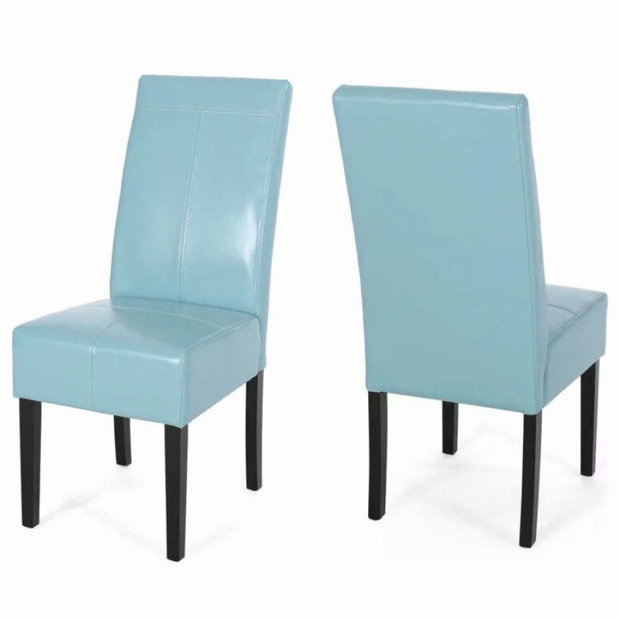 Chairs * | Gdfstudio Gdf Studio Emilia T-Stitch Bonded Leather Dining Chair, Set Of 2, Teal, Faux Lea