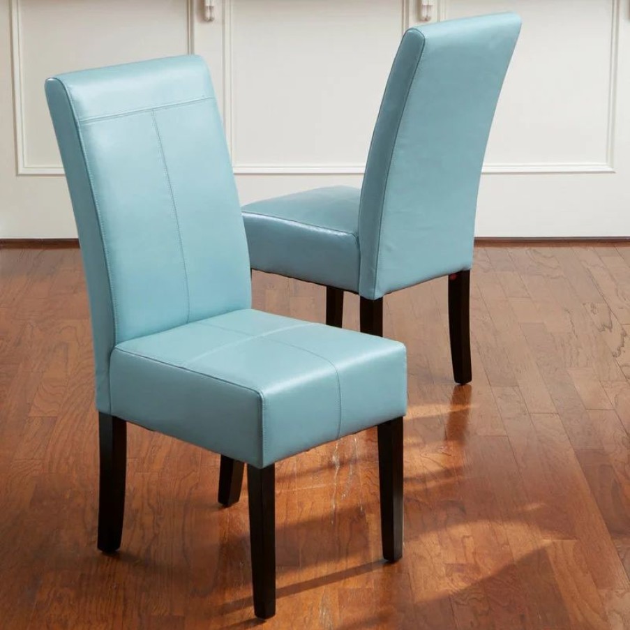 Chairs * | Gdfstudio Gdf Studio Emilia T-Stitch Bonded Leather Dining Chair, Set Of 2, Teal, Faux Lea