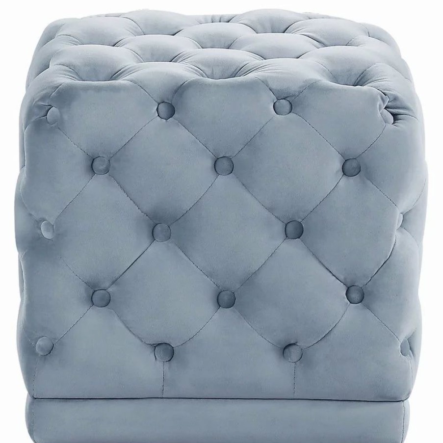 Footstools & Ottomans * | Meridian Furniture Stella Velvet Ottoman/Stool, Sky Blue