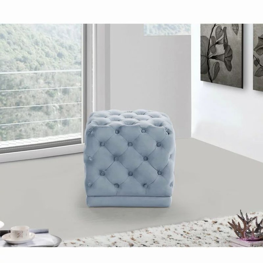 Footstools & Ottomans * | Meridian Furniture Stella Velvet Ottoman/Stool, Sky Blue
