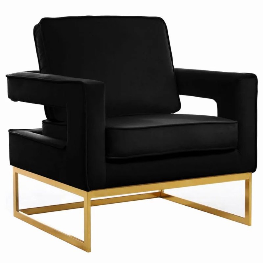 Chairs * | Meridian Furniture Noah Velvet Accent Chair, Black, Gold Base