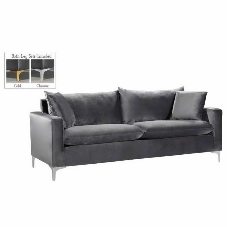 Sofas & Sectionals * | Meridian Furniture Naomi Velvet Sofa, Gold And Chrome Leg Set, Gray