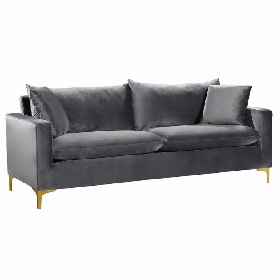 Sofas & Sectionals * | Meridian Furniture Naomi Velvet Sofa, Gold And Chrome Leg Set, Gray