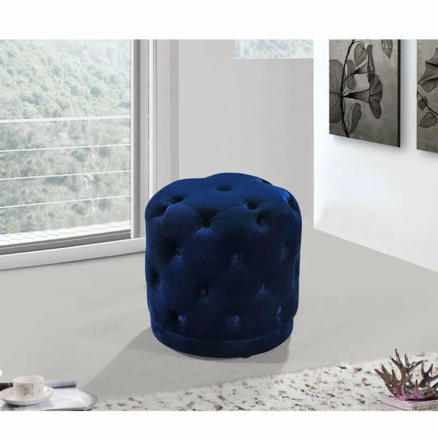 Footstools & Ottomans * | Meridian Furniture Harper Velvet Ottoman/Stool, Navy