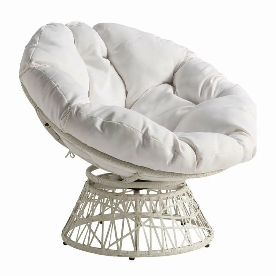 Chairs * | Office Star Products Papasan Chair With White Round Pillow Cushion And White Wicker Weave