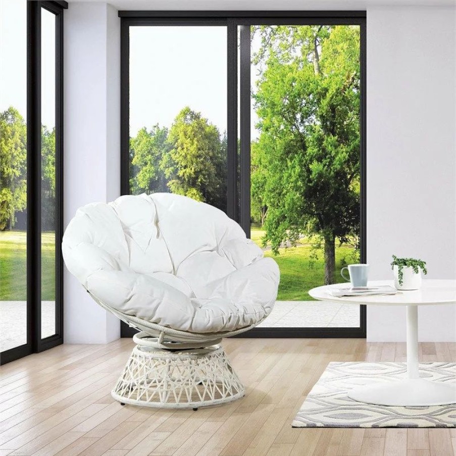 Chairs * | Office Star Products Papasan Chair With White Round Pillow Cushion And White Wicker Weave