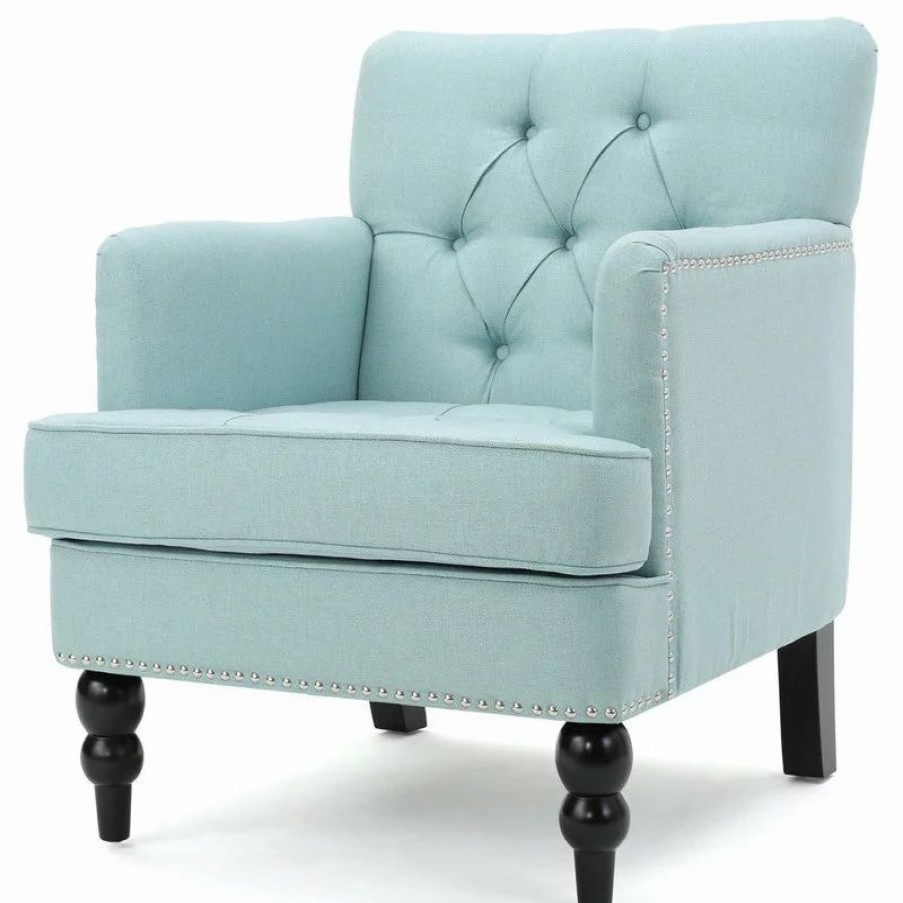 Chairs * | Gdfstudio Gdf Studio Madene Tufted Back Fabric/Microfiber Club Chair, Light Blue