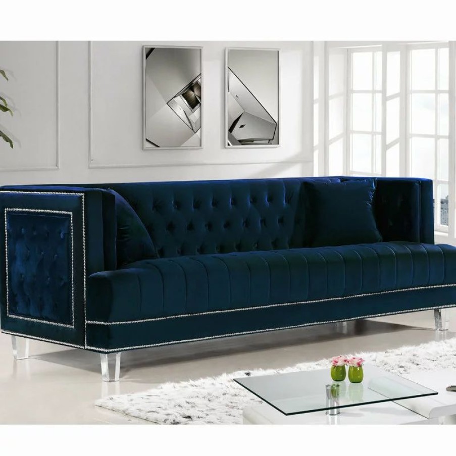 Sofas & Sectionals * | Meridian Furniture Lucas Velvet Sofa, Navy