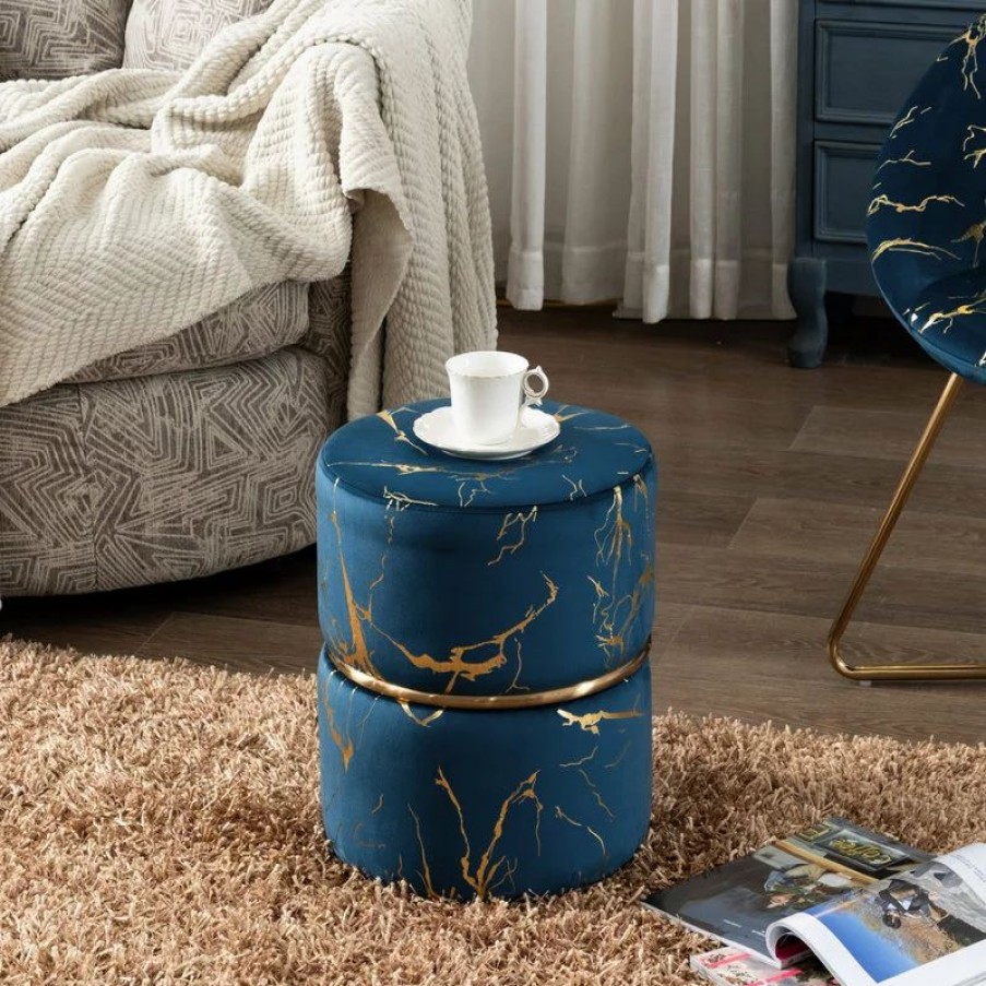 Footstools & Ottomans * | Duhome Elegant Lifestyle Luxury Hot Stamped Velvet Ottoman, Blue