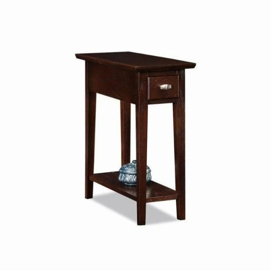 Coffee & Accent Tables * | Leick Home Leick Furniture Wood Chairside-Recliner End Table In A Chocolate Oak Finish