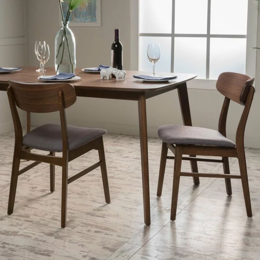 Chairs * | Gdfstudio Gdf Studio Lucille Fabric/ Wood Finish Dining Chair, Set Of 2, Dark Gray/Walnut
