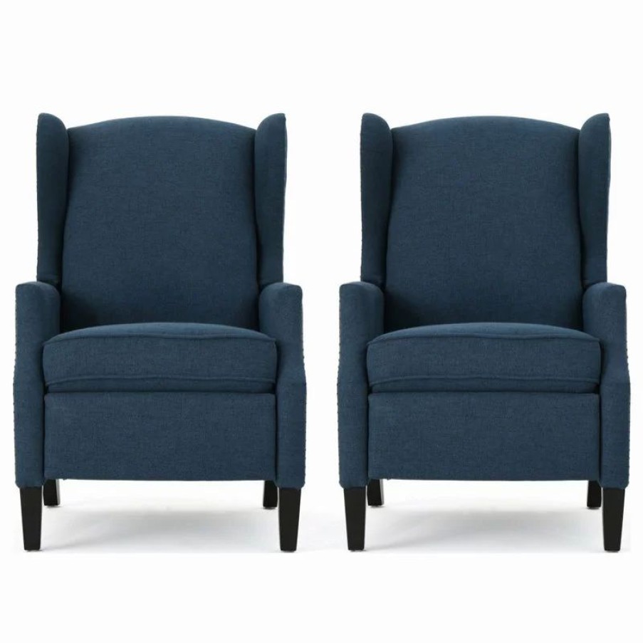 Chairs * | Gdfstudio Corbin Fabric Recliner, Set Of 2, Navy Blue And Dark Brown