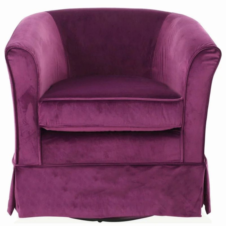 Chairs * | Gdfstudio Gdf Studio Rischa Fushsia New Velvet Swivel Chair With Loose Cover