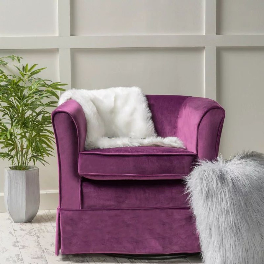 Chairs * | Gdfstudio Gdf Studio Rischa Fushsia New Velvet Swivel Chair With Loose Cover