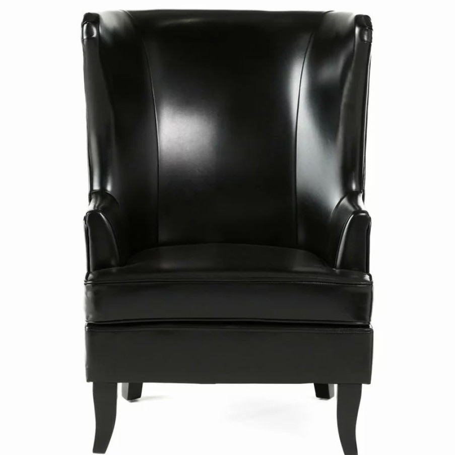 Chairs * | Gdfstudio Gdf Studio Jameson Tall Wingback Leather Club Chair, Black